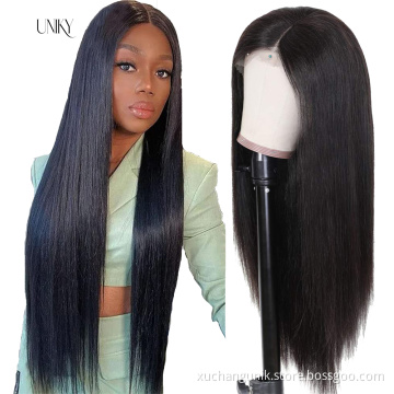 Uniky Vigorous double drawn for sale 100 fringes raw real for black women bone straight lace human hair wigs lace front straight